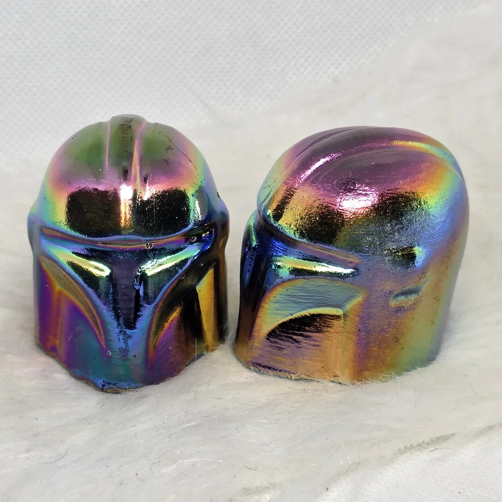 Rainbow Aura Obsidian Mandalorian Helmet Carving | Titanium Crystal | Star Wars - Picture 7 of 8